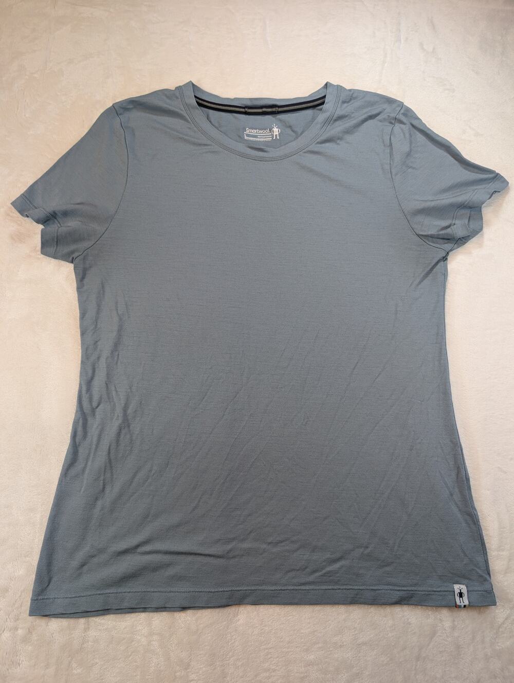 Smartwool Womens Large Merino Wool Tee Gray Blue Short Sleeve Base Layer Shirt